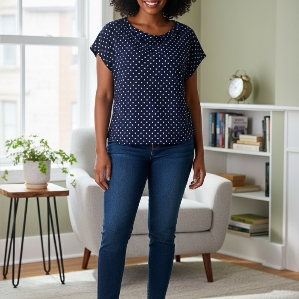 Women's Blue and white call Cat hundred percent cotton 2X blouse